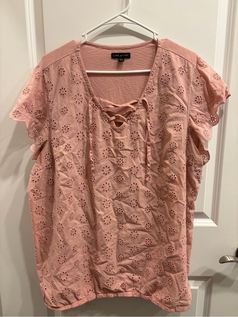 Lane Bryant Women’s Plus 18/20 Dusty Rose V-Neck Eyelet Flutter Sleeve Top